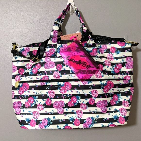 Betsey Johnson Handbags - Luv Betsey Striped with Roses Weekender